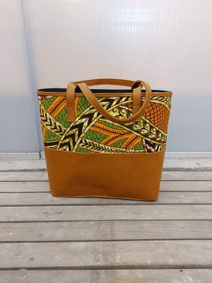 Leather African Print Large Bag