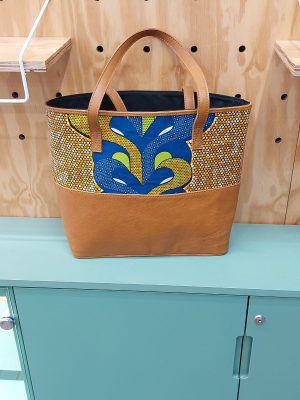Leather and African Print Large Handbag